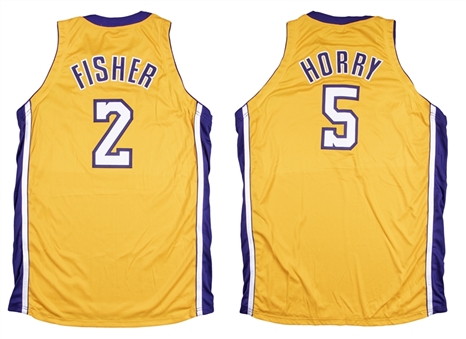 Lot of (2) Robert Horry & Derek Fisher Los Angeles Lakers Home Pro Cut Jerseys (Fox LOA)